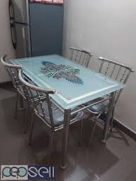 Dining table / canteen table. Ss Dining Table With Top Glass And Ss Chair For Sale Bengaluru Free Classifieds
