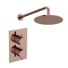 Shop for rose gold bathroom accessories at bed bath & beyond. Mode Spencer Round Rose Gold Twin Valve Shower Set Victoriaplum Com