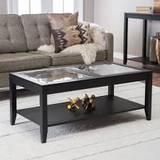 Glass Top Coffee Table Black Wood Living Room Rectangle Storage Shelf Display Coffee Table Square Espresso Coffee Table Black Coffee Tables