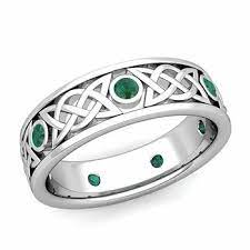 Celtic Wedding Band In 14k Gold Bezel Set Emerald Anniversary Ring Celtic Wedding Rings Wedding Rings Celtic Wedding Bands