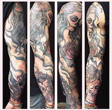 Black And Grey Tattoo Artists Edmonton Day Of The Dead Sleeve Rose Hour Glass And Skull Tattoo Edmonton Tattoo Artist Tattoos Tattoo Artists Gold Tattoo