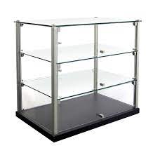 2'' h x 16'' w x 6'' d. Equipex Tn583 3 Tier Enclosed Dual Service Pass Thru Display W 2 Glass Shelves