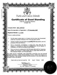 A certificate of incumbency is an alternative to the companies house issued certificate of good standing. Turks And Caicos Islands Gsl