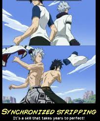 Synchronized Stripping Featuring Gray And Lyon Fairy Tail Meme Fairy Tail Photos Fairy Tail Gray