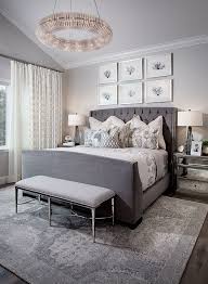 Grey Tufted Master Bedroom Bed With Six Picture Frames Above It Pretty Gray Master Bedroom Master Bedrooms Decor Cozy Master Bedroom