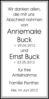 Kondolenzbuch von Annemarie Buck Ernst Buck
