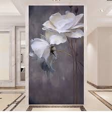 Black And White Wall Painting Flowers Semplice Bianco E Nero Colore Carta Da Parati Murale Lotus Etsy Wall Murals Bedroom Bedroom Wallpaper Murals Mural