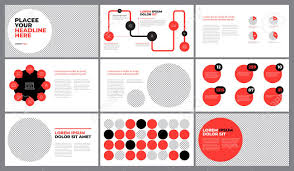 red presentation template design business data graphs vector