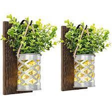 Wall sconces mason jar sconces set of 2, rustic home decor wall wood art fairy lights,dark gray wood board,wall home deco, living room (brown) 4.5 out of 5 stars 50 $25.99 $ 25. Buy Mkono Mason Jar Sconces Wall Decor Set Of 2 Fairy Lights Wall Hanging Sconces Rustic With Galvanized Vase And Artificial Eucalyptus Farmhouse Sconce Fall Wall Decor For Bedroom Living Room Kitchen