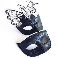 Black Filigree and Butterfly Design Masquerade Mask Pair for Couple
