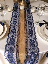 6ft Burlap Navy Lace Table Runner 10in By Lovelylacedesigns Lace Table Runners Lace Table Burlap Lace Table Runner
