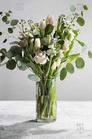 These tough trees have numerous species available (over 700!), and most are native to australia. Floral Arrangement In Glass Vase With Roses And Eucalyptus On A Textured Background Stock Photo Offset