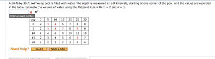 We did not find results for: A 20 Ft By 30 Ft Swimming Pool Is Filled With Water Chegg Com