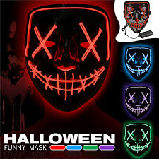 2 Aa Batteries Powered Ledgle Halloween Purge Mask Led Light Up Scary Glow Mask Frightening For Halloween Festival Cosplay Party Costume Mask El Wire 3 Lighting Modes Blue And Purple Masks Toys