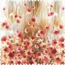 The pink grunge on the left half of illustration blends into white towards the right.the colour is soft and romantic. Red Brown Green Pink Cream Color Combination Small Water Lily Flower Pattern Vertical Grass Blurry Background Watercolor Print Flower Buds Pure Cotton Main Curtain