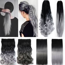 Black And Grey Ombre Hair Extensions Neverland Women S Fashion Silver Gray Ombre Color Curly Straight Clip On Hair Extensions Ponytail Hairpieces Grey Ombre Hair Ombre Hair Color Silver Hair Color