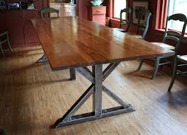 Birch And Steel Trestle Dining Table Rustic Kitchen Tables Custom Dining Room Custom Dining Room Tables