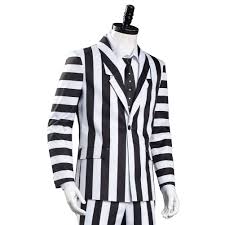 Let us rip and unleash the ghost with the. Beetlejuice Adam Men Black And White Striped Suit Jacket Shirt Pants O Cosplaygift