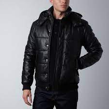 Lamarque Noah Hooded Leather Puffer Black Leather Puffer Jacket Lambskin Leather Jacket Leather Jacket