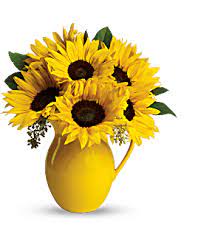 Teleflora S Sunny Day Pitcher Of Sunflowers Flower Arrangement Sunflower Arrangements Flower Arrangements Summer Flowers