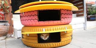 atik araba lastikleri kedi evlerine donustu kedi evi kedi araba