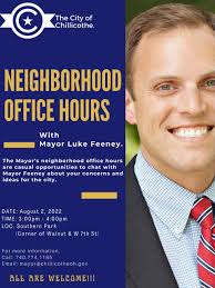 Mayor Feeney's next round of Neighborhood Office Hours will be next  Tuesday, August 2nd at 3p at Southern Park. All are welcome!