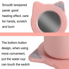Automatic Heating Warm Coaster Hot Milk Coffee Cup Timed Thermos Cup Mat, US  Plug(Pink)