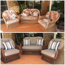 Reupholstered In Quality Warwick Outdoor Fabric Cane Stained In Darker Colour Outdoor Furniture Makeover Affordable Furniture Stores Outdoor Wicker Furniture