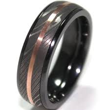 Choose to say i will with either a plain rose gold band or enhance your we've men's wedding bands and women's wedding bands, and the rose gold metal looks elegant, timeless and exclusive. Men S Black Zirconium Ring With Damascus Steel And 14k Rose Gold Inlays Unique Titanium Rings More Titanium Buzz