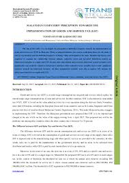 A research paper on the affect of gst in malaysia Malaysian Taxpayers Perception Towards The Implementation Of Goods And Service Tax Gst Tjprc Publication Academia Edu