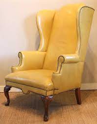 Shop for vintage leather chairs at auction, starting bids at $1. Mustard Yellow Leather Wing Chair Leather Wing Chair Leather Chair Living Room White Leather Dining Chairs