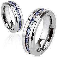 Forever In Blue Stunning Stainless Steel Wedding Band With Tanzanite And White Cubic Zircon Stainless Steel Rings Stainless Steel Wedding Bands Steel Jewelry