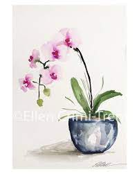 Orchid In A Blue Vase Original Watercolor Watercolor Flowers Still Life Watercolor Painting Original Watercolor Painting Home Decor Watercolor Flowers Paintings Simple Watercolor Flowers Flowers In Vase Painting