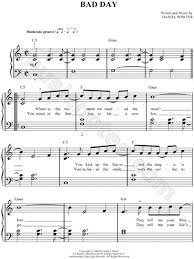Daniel Powter Bad Day Sheet Music Easy Piano In C Major Transposable Download Print Easy Piano Sheet Music Piano Songs