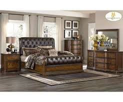 Homelegance Brompton Dark Brown Tufted Leather Sleigh Bed With Cherry Wood California King Bedroom Sets Padded Headboard Bedroom Wood Bedroom Sets