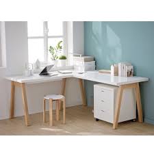 Oslo Bureaux Adultes Bureaux Bureau Blanc D Angle Avec Pietement En Bois Bureau Angle Grand Bureau D Angle Bureau Blanc