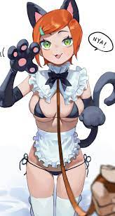 nia (nia4294), gwen tennyson, ben 10, absurdres, highres, 1girl, animal  ears, animal hands, animification, apron, bdsm, bikini, black bikini, black  bow, black bowtie, black gloves, bow, bowtie, breasts, breasts apart, cat  ears,