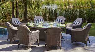 Outdoor garden furniture with gas fire pit. 8 Seat Oval Gas Fire Pit Dining Table With Hampton Chair Gas Firepit Gas Fires Gas Fire Pit Table