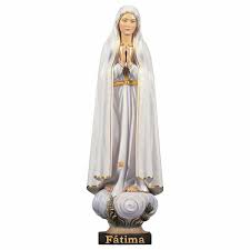 Traditional ivory and gold fatima statue commemorative statue in honor of the 100th anniversary of fatima display this marian statue as a reminder to live the message of our lady Our Lady Pilgrim Madonna Of Fatima Cm 35 13 8 Inch Wooden Statue Oil Colours Val Gardena Vaticanum Com