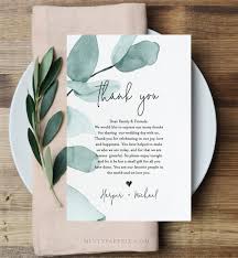 Thank You Letter Greenery Wedding In Lieu Of Favor Card Etsy Wedding Thank You Cards Wedding Thank You Greenery Wedding