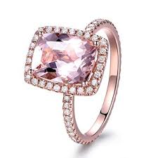 7 X 9mm Cushion Cut Natural Pink Morganite Engagement Ring Halo Diamond Ring 14k Rose Gold Size 4 9