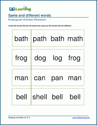 The worksheets in this packet are very basic and concentrate solely on a focus word. Same Vs Different Words Kindergarten Worksheets K5 Learning