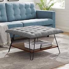 Black leather tufted ottoman coffee table. Walker Edison Tufted Upholstered Fabric Ottoman Stool Living Room Foot Rest Coffee Table Storage Shelf 30 Inch Grey