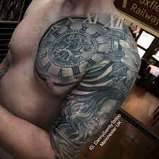 Men S Sleeve And Chest Piece Tattoo Ideas Mens Sleeve Tattoo Designs Clock Tattoo Design For Men Chest Chest Tattoos For Women