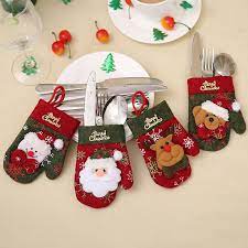 Santa Hat Reindeer Christmas New Year Pocket Fork Knife Cutlery Holder Bag Home Party Tab Cutlery Holder Christmas Dinner Party Decorations Christmas Stockings