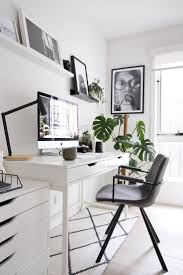 Black And White Home Office Design Home Office In Black And White Colors Wooden Desk Monstera Plant Patterned Rug And Wall Art Brown Rooms Home Office Decor Home Office Design