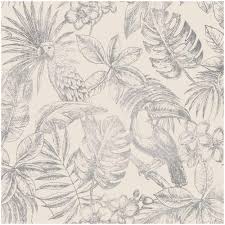 Carte da parati su un'onda verde. Dutch Wallcoverings Carta Da Parati Foglie E Uccelli Argento E Bianco Eprice