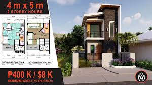 Not sure which architectural style you like the best? 2 Storey House Plan 4x5m House Design With Floor Plan Hd 6 2 Storey House Design Modern Small House Design Narrow House Designs