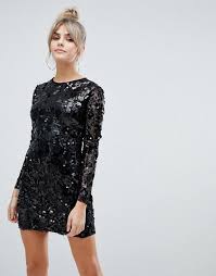 Boohoo Long Sleeve Sequin Bodycon Mini Dress With Lace Up Back Detail In Black Lace Up Back Dress Boohoo Dresses Mini Dress