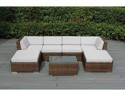 Sunbrella Natural White With Mixed Brown Wicker Ohana Wicker Furniture Outdoor Pati Outdoor Patio Decor Outdoor Patio Furniture Sets Wicker Patio Furniture